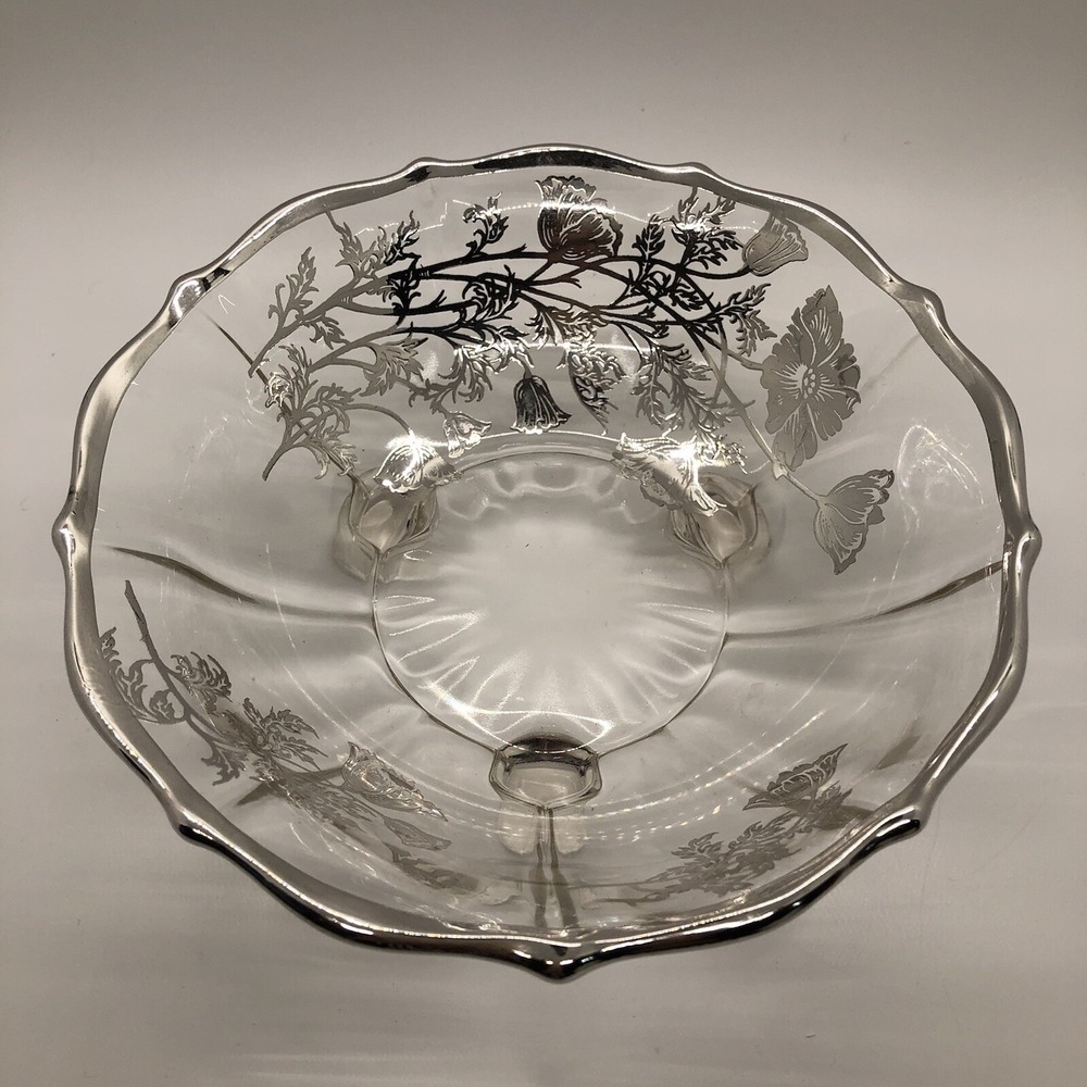 Vintage Silver City Flanders Poppy Crystal clear scalloped bowl